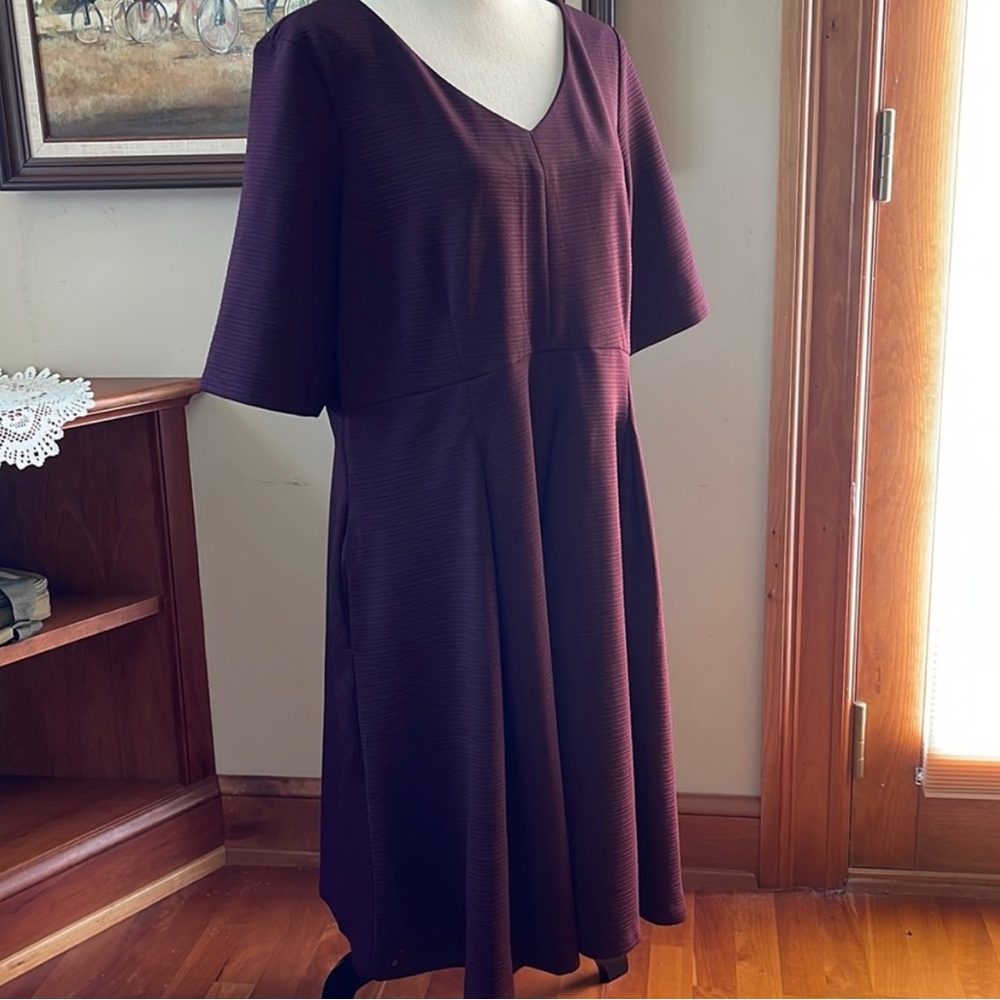 Lane Bryant burgundy Pleated Midi Dress V-Neck Cuffed Sleeves